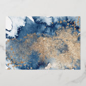 沿岸ビーチブルーアンド金ゴールドブライダルパーティ 箔招待状 (裏面)