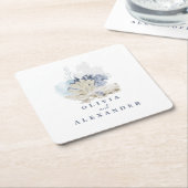 沿岸ビーチブルー結婚シーシェル スクエアペーパーコースター (アングル)