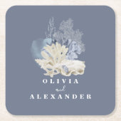 沿岸ビーチブルー結婚シーシェル スクエアペーパーコースター (正面)