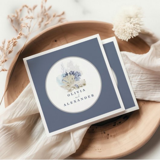 沿岸ビーチブルー結婚シーシェル スタンダードカクテルナプキン