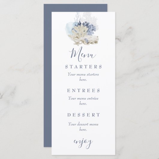 沿岸ビーチブルー結婚シーシェル メニュー (正面/裏面)