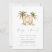 沿岸ビーチベビーオンボードサーフテーマベビーシャワー 招待状 (正面)