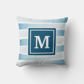 沿岸ビーチモノグラムブルーホワイト航海のストライプ クッション (正面)