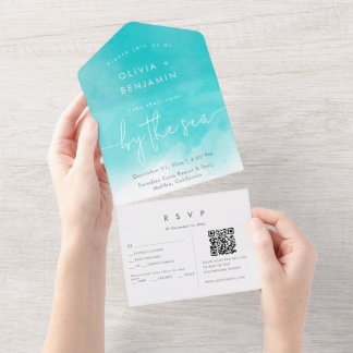 沿岸ビーチ先QRコードRSVP 結婚's オールインワン招待状