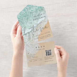 沿岸ビーチ先QRコードRSVP 結婚's オールインワン招待状