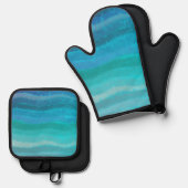 沿岸ビーチ塩辛い波オンターコイズ 鍋つかみ&鍋敷きセット (正面/裏面)