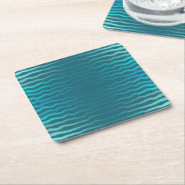 沿岸ビーチ塩辛ターコイズ波抽象デザイン スクエアペーパーコースター