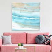 沿岸ビーチ抽象芸術ブルーシーサンドウォーターカラーカ キャンバスプリント (インサイチュ (リビング))