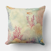 沿岸ビーチ水彩サンゴと魚 クッション (正面)
