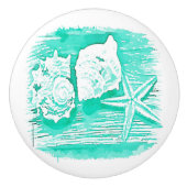 沿岸ビーチ水色ティール(緑がかった色)シーシェルヒトデ セラミックノブ (正面)