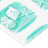 沿岸ビーチ水色ティール(緑がかった色)シーシェルヒトデ テーブルクロス (アングル)