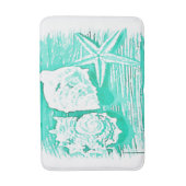 沿岸ビーチ水色ティール(緑がかった色)シーシェルヒトデ バスマット (正面縦)