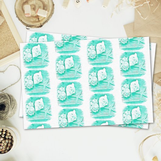 沿岸ビーチ水色ティール（緑がかった色）シーシェルヒトデ 薄葉紙