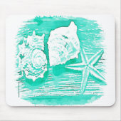 沿岸ビーチ水色ティール(緑がかった色)海産ヒトデ マウスパッド (正面)