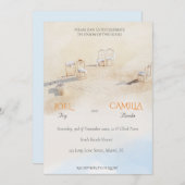 沿岸ビーチ海水彩結婚式招待状 招待状 (正面/裏面)