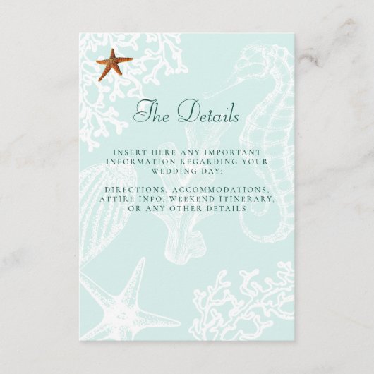 沿岸ビーチ目的地の結婚式詳細の挿入 エンクロージャーカード (正面)