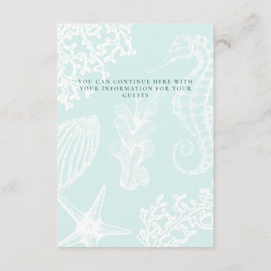 沿岸ビーチ目的地の結婚式詳細の挿入 エンクロージャーカード (裏面)