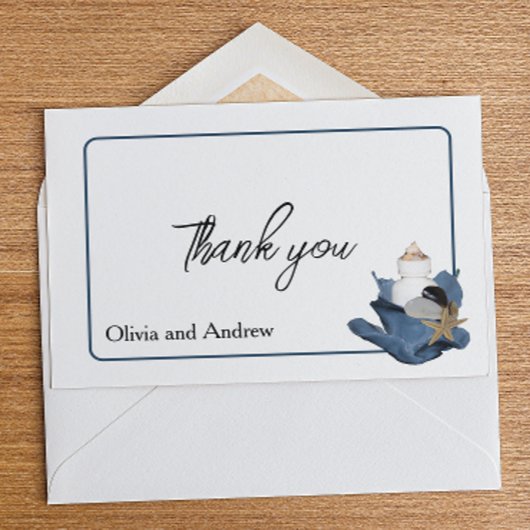 沿岸ビーチ結婚式海海ブルーアイリスフローラ サンキューカード