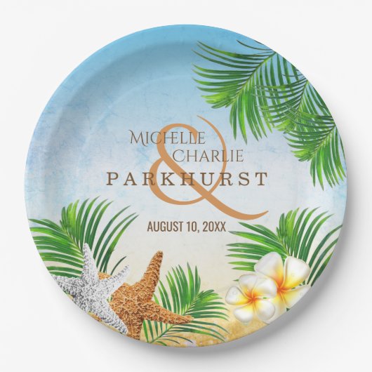 沿岸ビーチ結婚式 ペーパープレート (正面)