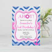 沿岸ビーチ航海のピンクガールハッピーバースデー 招待状 (スタンド正面)