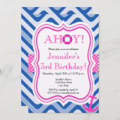 沿岸ビーチ航海のピンクガールハッピーバースデー 招待状 (正面/裏面)