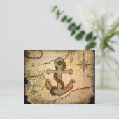 沿岸ビーチ航海の地図ヴィンテージいかり ポストカード (スタンド正面)