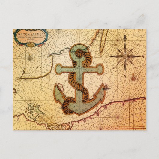 沿岸ビーチ航海の地図ヴィンテージいかり ポストカード (正面)