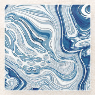 沿岸ビーチ航海の波水色青の渦 ガラスコースター