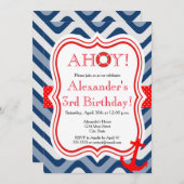 沿岸ビーチ航海の海ハッピーバースデー 招待状 (正面/裏面)