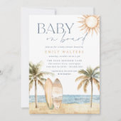 沿岸ビーチ"ベビーオンボード"サーファー赤ちゃんシャワー 招待状 (正面)
