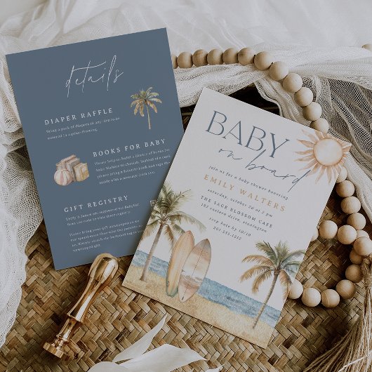 沿岸ビーチ"ベビーオンボード"サーファー赤ちゃんシャワー 招待状