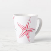 沿岸ピンクのヒトデの水彩画 カフェラテマグ (右アングル)