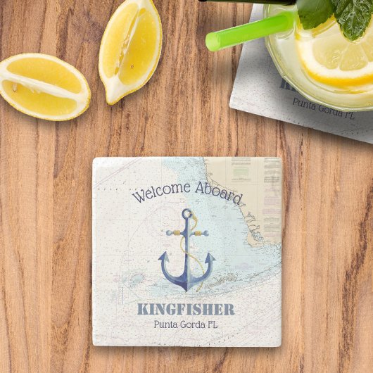 🌊沿岸フロリダボート名ウェルカムクオンボード ストーンコースター