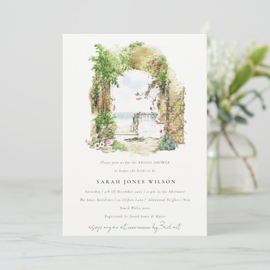 沿岸フローラアーチビーチシースケープブライダルシャワー 招待状 (スタンド正面)