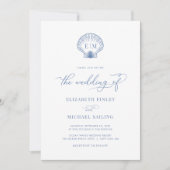 沿岸ブルーシーシェルモノグラム結婚ズ 招待状 (正面)