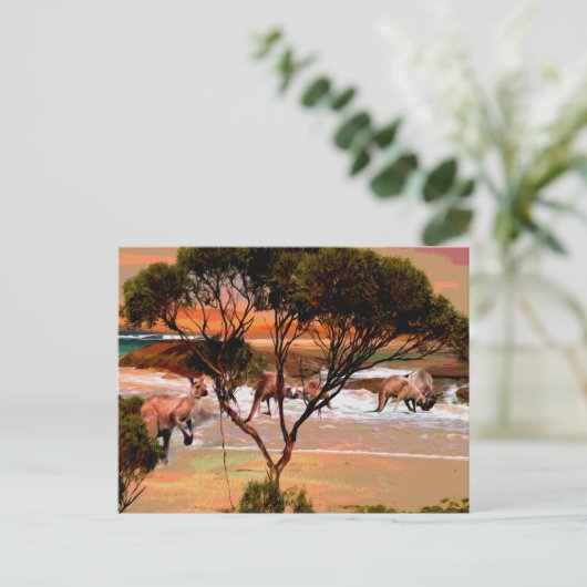 「沿岸ホップ:油の海岸のカンガルー」 ポストカード (スタンド正面)