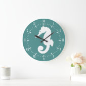 沿岸ホワイトシーホース&グリーンローマ数字名 ラージ壁時計 (ホーム)