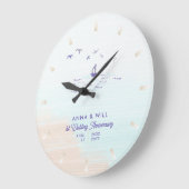 沿岸ボート海波モダン結婚の記念日 ラージ壁時計 (傾斜)