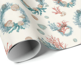 沿岸マリンビンテージクリスマスリースのパターン ラッピングペーパー