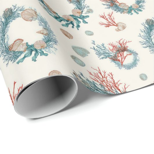 沿岸マリンビンテージクリスマスリースのパターン ラッピングペーパー (ロールコーナー)