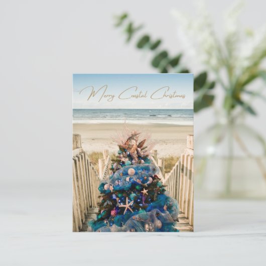 沿岸メリーのクリスマス熱帯ビーチと木 シーズンポストカード (スタンド正面)