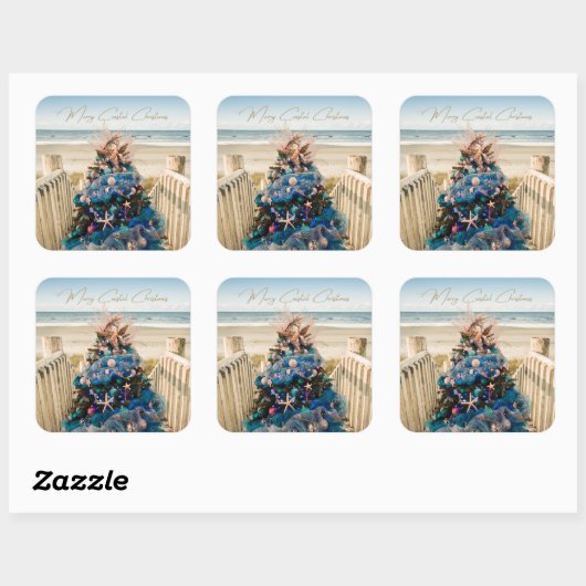 沿岸メリークリスマストロピカルビーチホリデーツリー スクエアシール (シート)