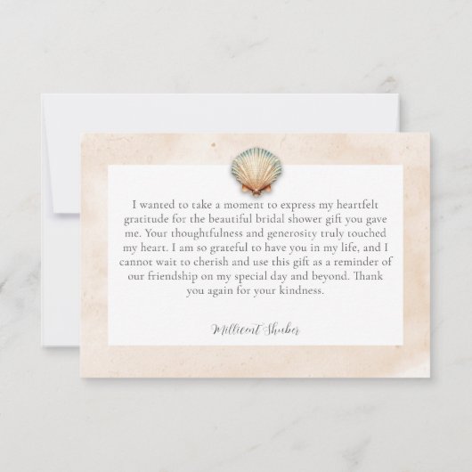 沿岸モダンの貝殻結婚砂 サンキューカード (裏面)