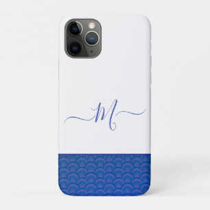 沿岸モダンブルーホワイトシーシェルモノグラム iPhone 11 PROケース