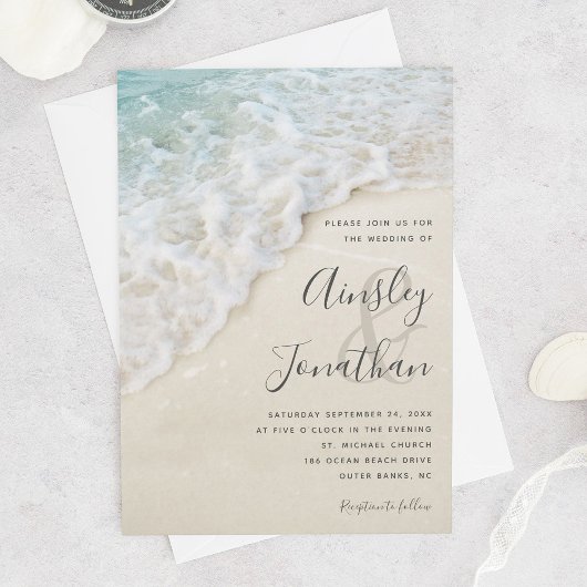 沿岸モダン夏ビーチ結婚式 招待状