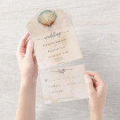 沿岸モダン海の海の砂の水の色なし夕食 オールインワン招待状 (貼ってはがせる)