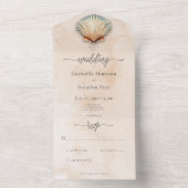 沿岸モダン海の海の砂の水の色なし夕食 オールインワン招待状 (内側)