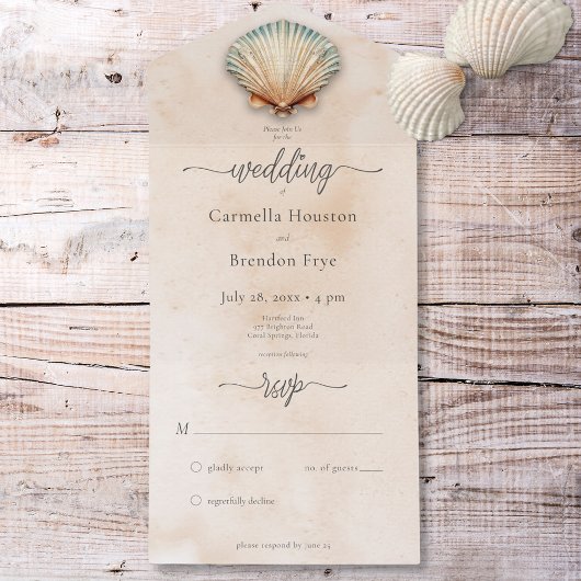 沿岸モダン海の海の砂の水の色なし夕食 オールインワン招待状