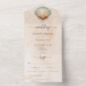 沿岸モダン海の海の砂水の色のディナー オールインワン招待状 (内側)