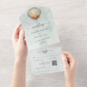 沿岸モダン海の海アクアウォーター色QRコード オールインワン招待状 (貼ってはがせる)